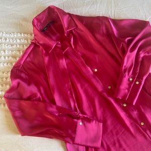 Zara Hot Pink Satin Button Up